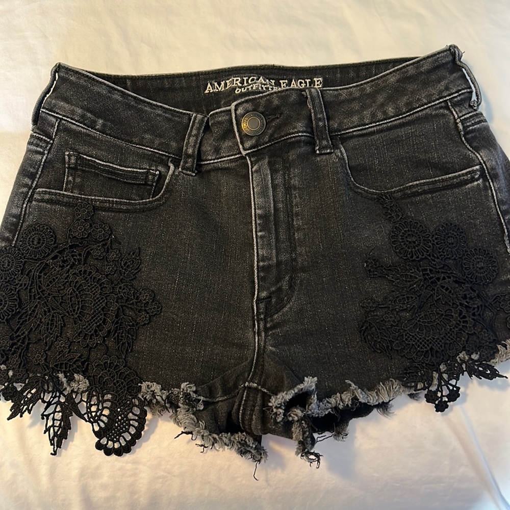 AE Black Denim Shorts